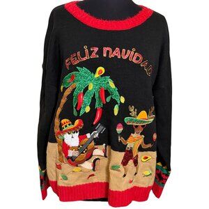 Women's Holiday Time Feliz Navidad Ugly Christmas Sweater Acrylic Size XL 16/18